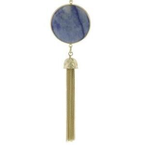 Pomina Shanna Opera Length Pendant Tassel Necklace Blue Gold